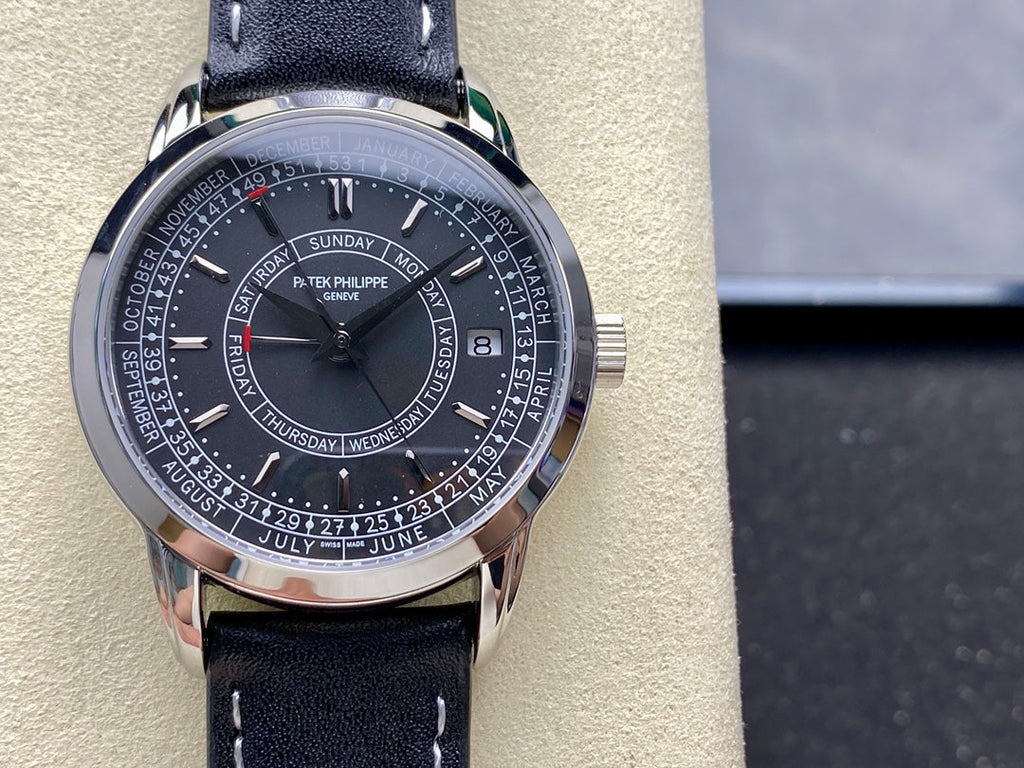 CALATRAVA STEEL CASE BLACK CALFSKIN STRAP