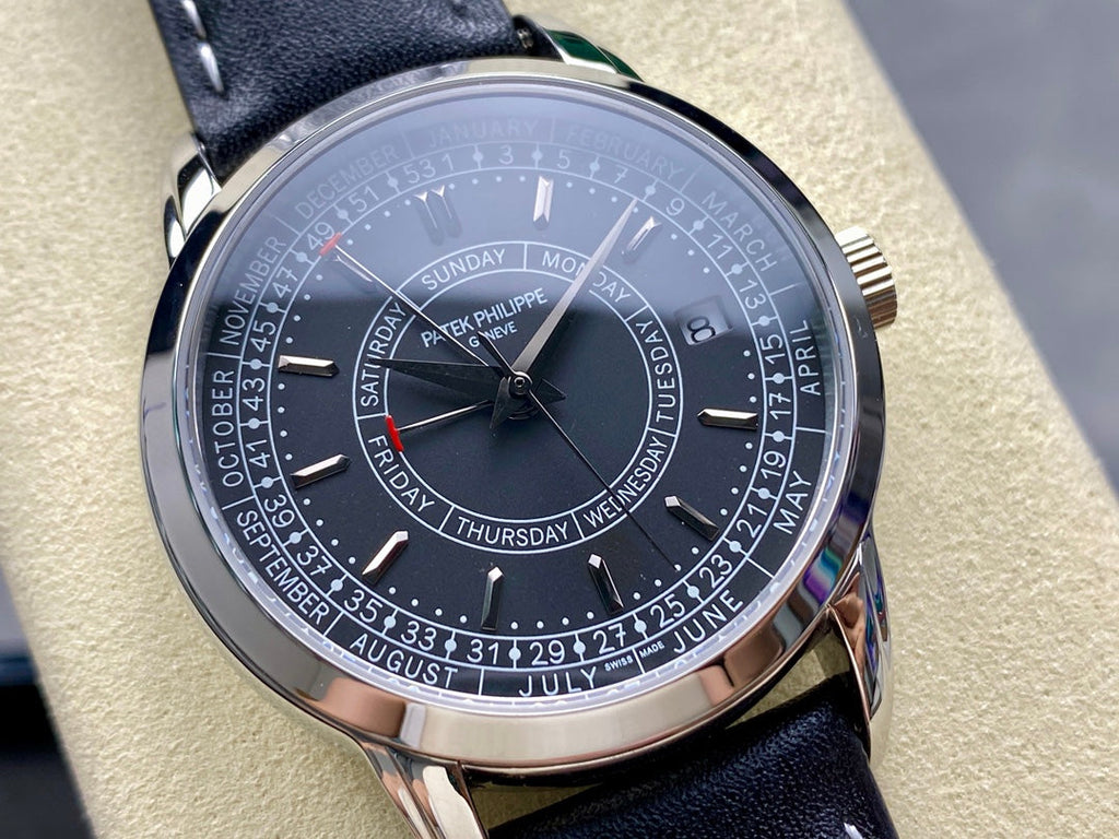 CALATRAVA STEEL CASE BLACK CALFSKIN STRAP