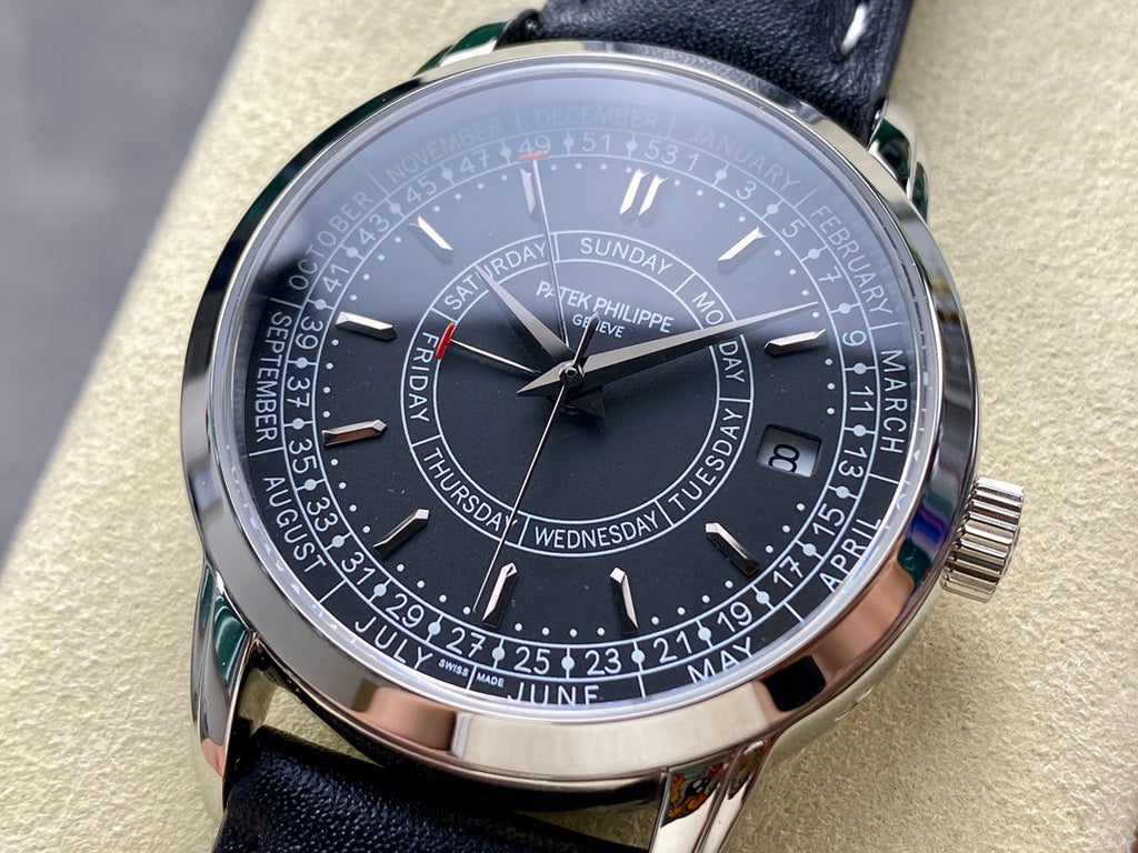 CALATRAVA STEEL CASE BLACK CALFSKIN STRAP
