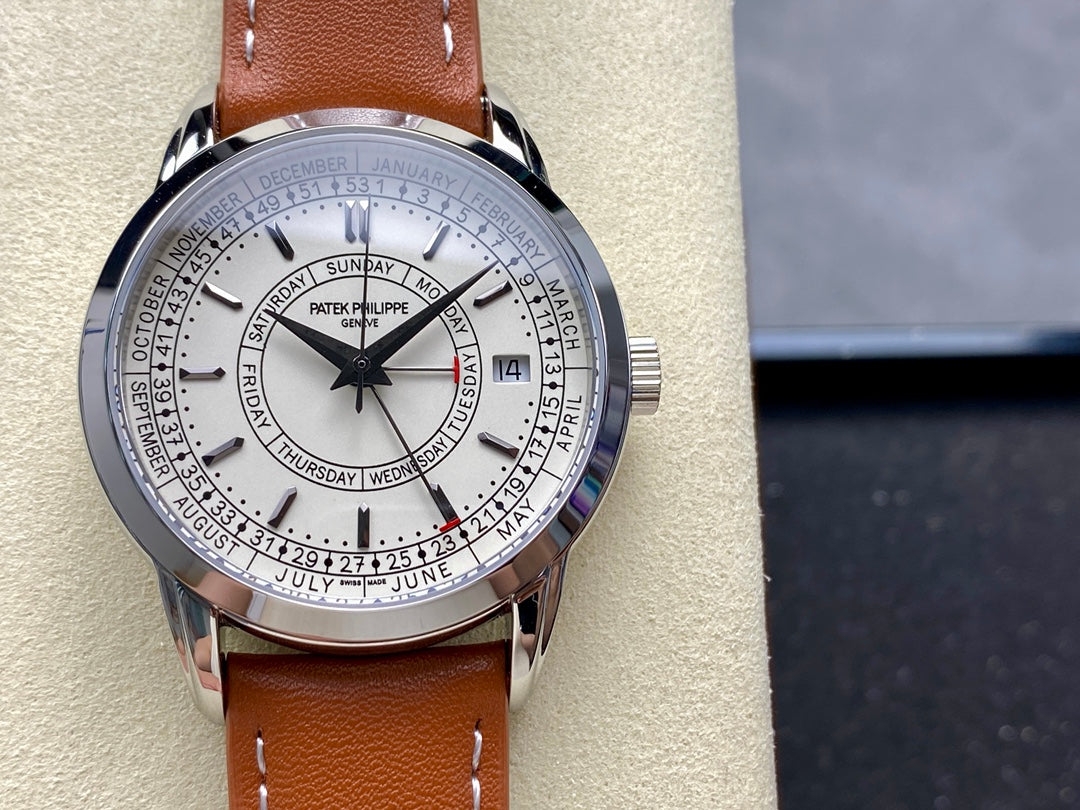 CALATRAVA STEEL CASE BROWN CALFSKIN STRAP