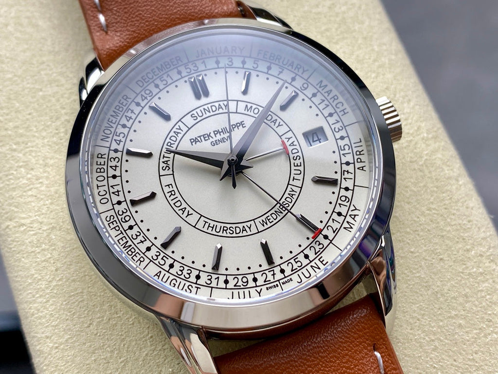 CALATRAVA STEEL CASE BROWN CALFSKIN STRAP