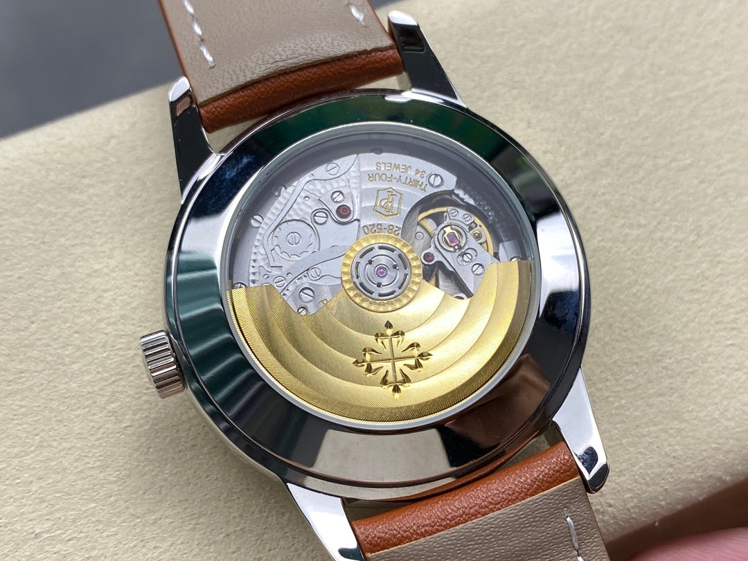 CALATRAVA STEEL CASE BROWN CALFSKIN STRAP