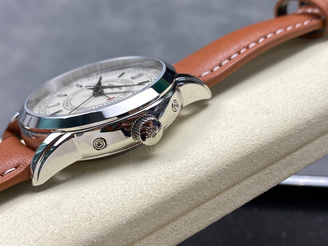 CALATRAVA STEEL CASE BROWN CALFSKIN STRAP