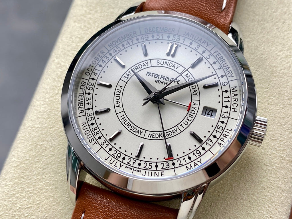CALATRAVA STEEL CASE BROWN CALFSKIN STRAP