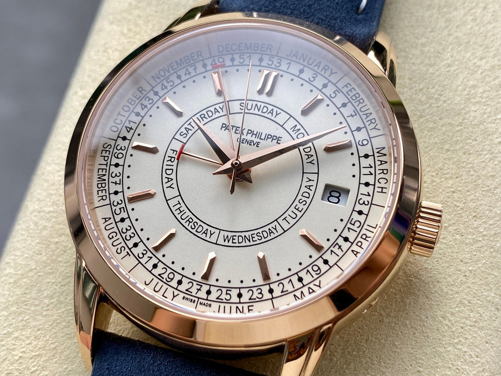 CALATRAVA ROSE GOLD CASE BLUE SUEDE STRAP