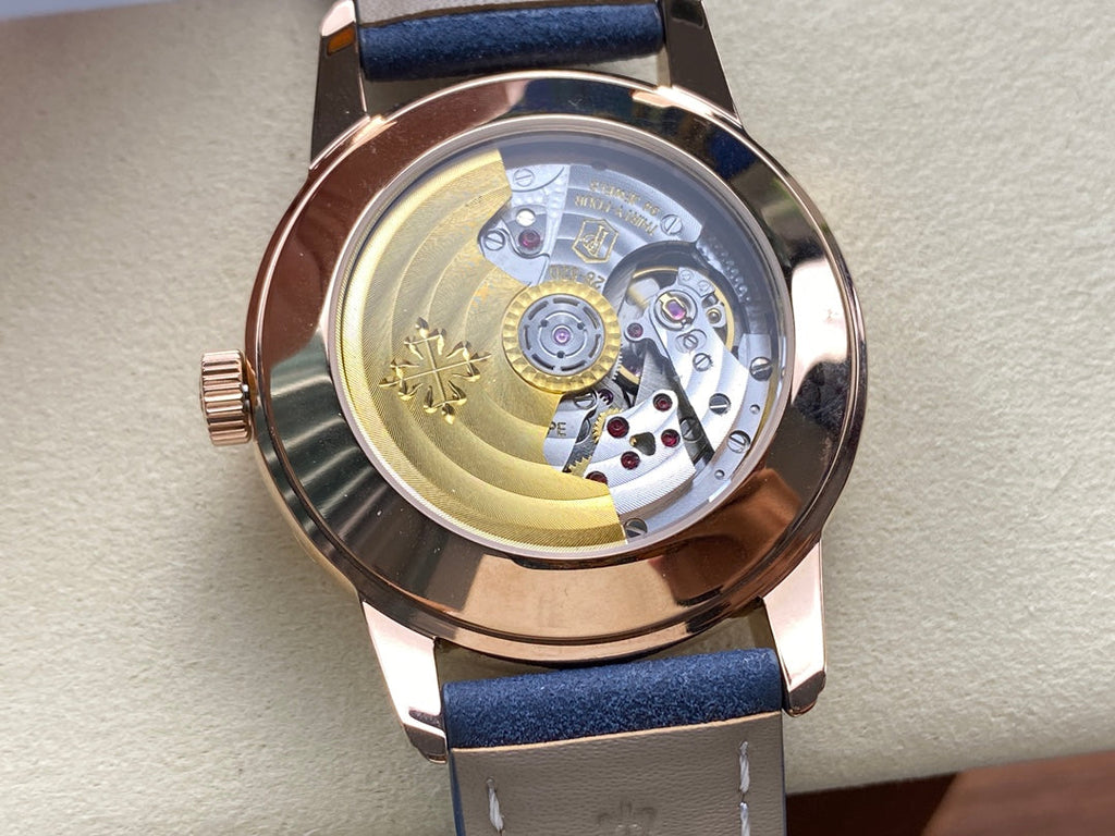 CALATRAVA ROSE GOLD CASE BLUE SUEDE STRAP