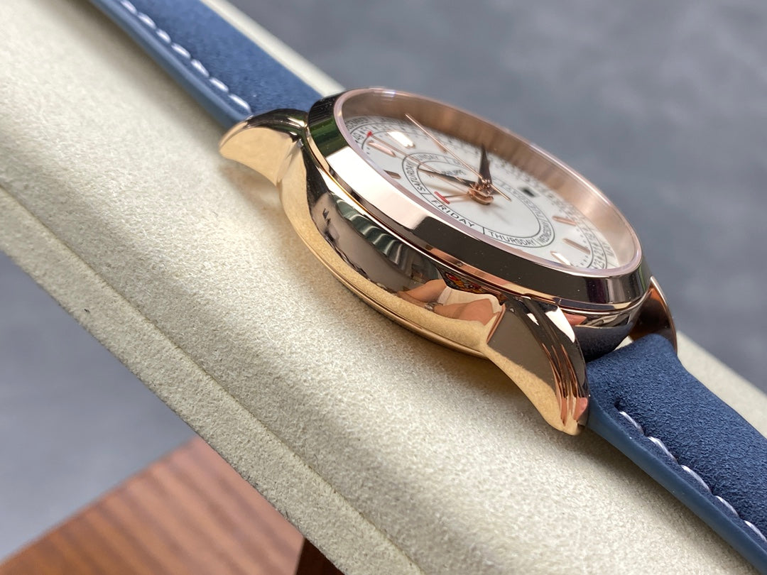 CALATRAVA ROSE GOLD CASE BLUE SUEDE STRAP
