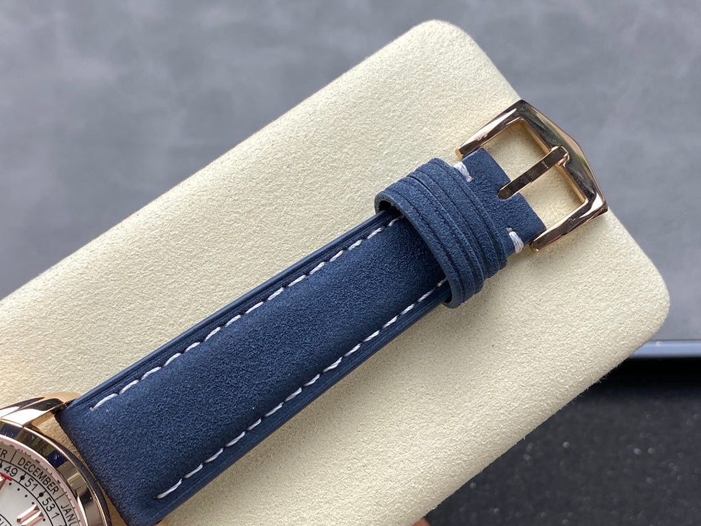 CALATRAVA ROSE GOLD CASE BLUE SUEDE STRAP
