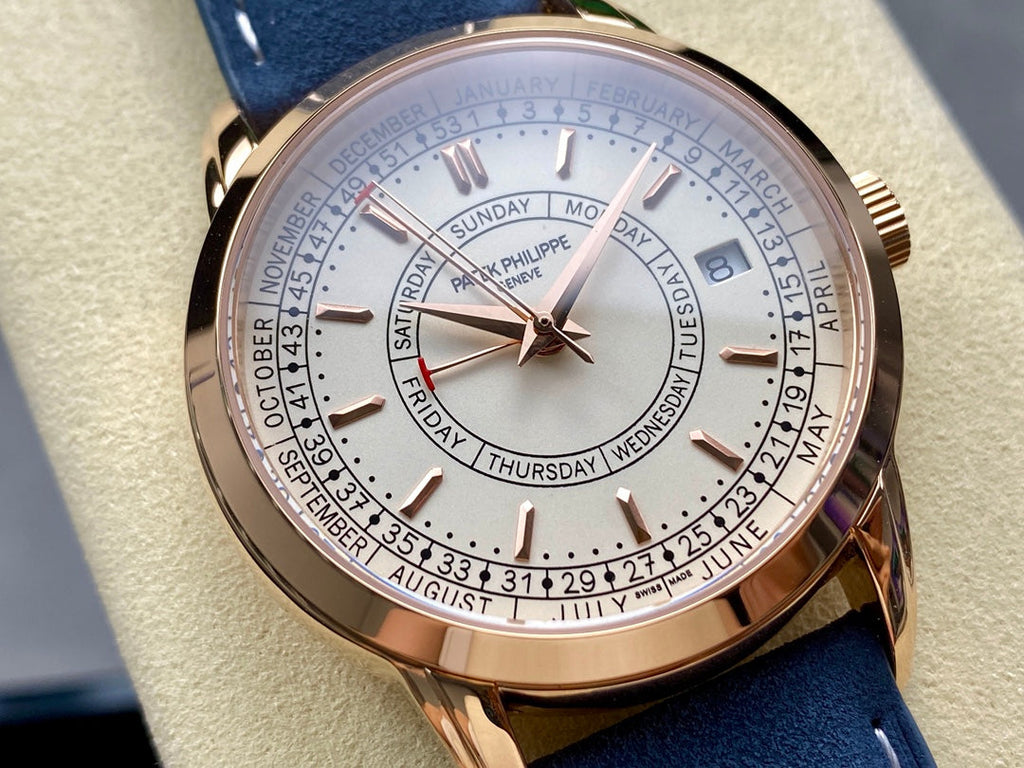 CALATRAVA ROSE GOLD CASE BLUE SUEDE STRAP