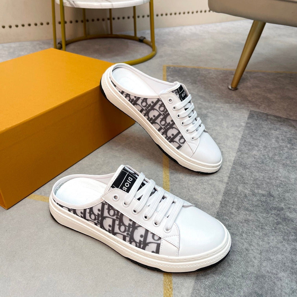 CD RETRO MULE WHITE AND BLACK CALFSKIN