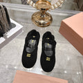 MIUMIU 26S MARY JANE FLATS IN BLACK SUEDE ELASTIC STRAP