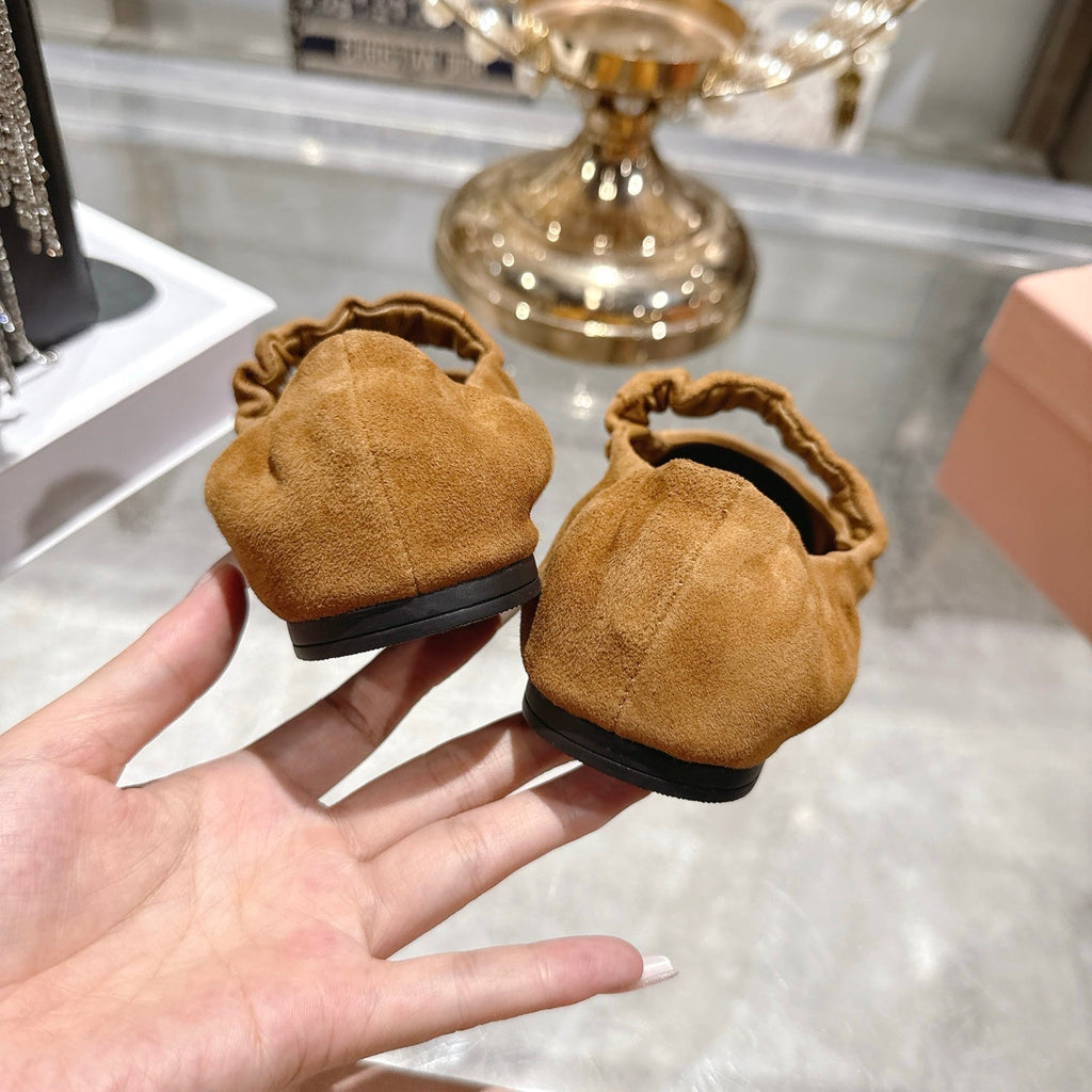 MIUMIU 26S MARY JANE FLATS IN BROWN SUEDE ELASTIC STRAP