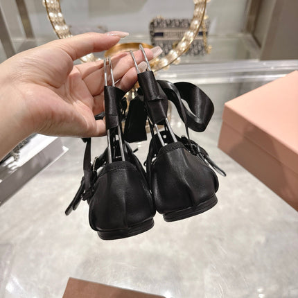 MIUMIU 26S SLINGBACK BALLET FLATS IN BLACK CALFSKIN SILVER HARDWARE