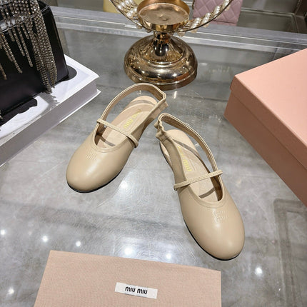 MIUMIU 26S SLINGBAC SANDALS IN BEIGE CALFSKIN