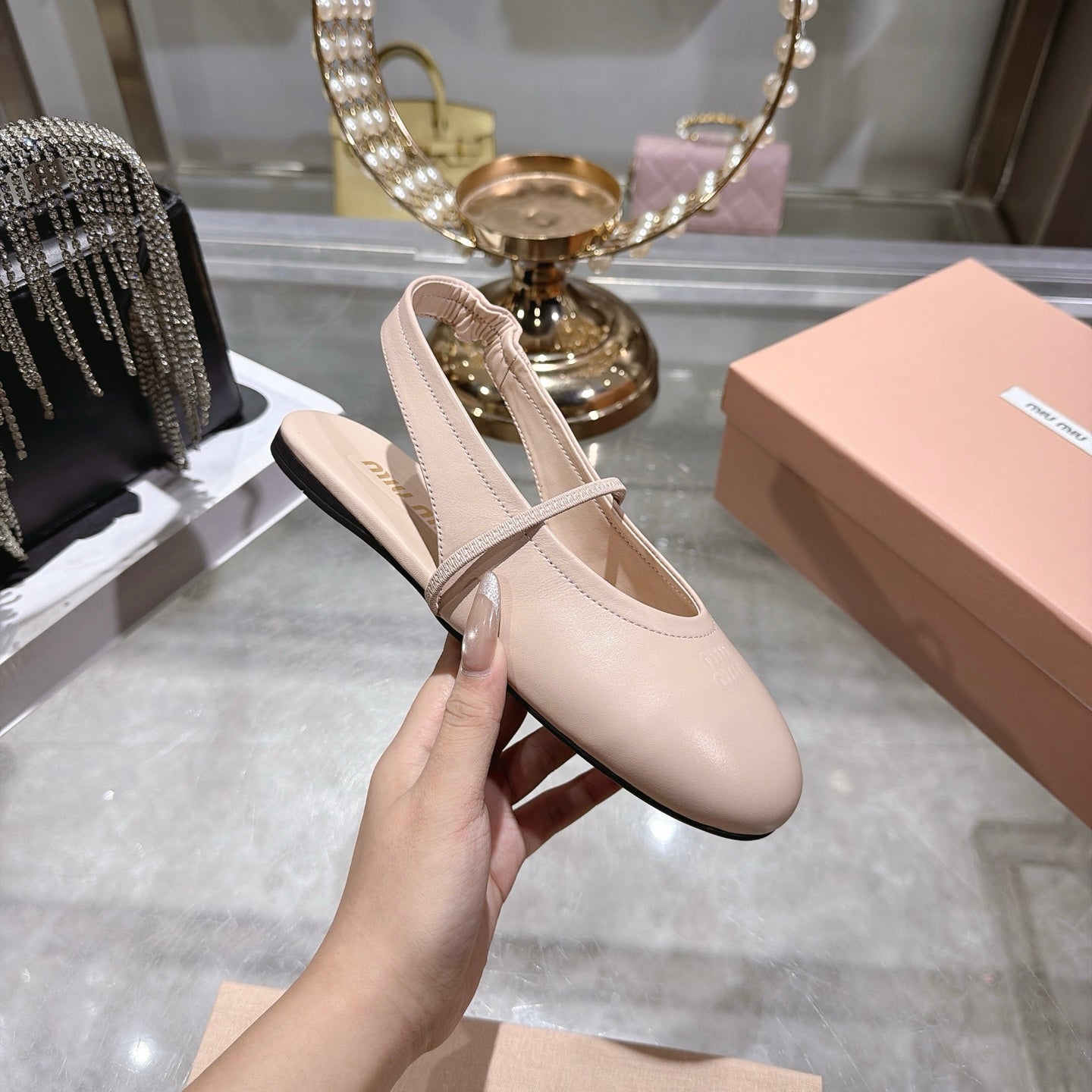 MIUMIU 26S SLINGBAC SANDALS IN LIGHT PINK CALFSKIN