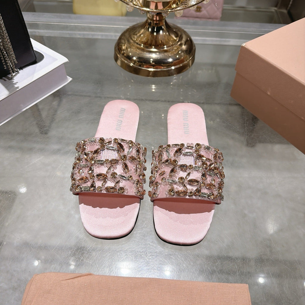 MIUMIU 26S SANDALS IN PINK EMBELLISHED SILK