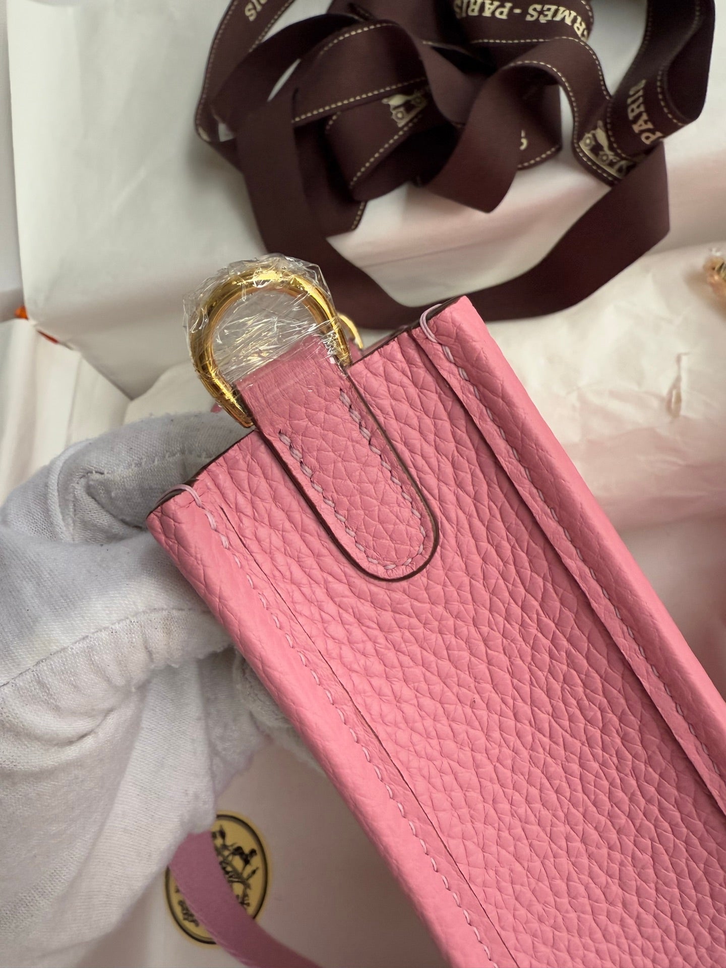 HM 25S EVELYNE 17 CM IN PINK COWHIDE WITH GOLD HARDWARE
