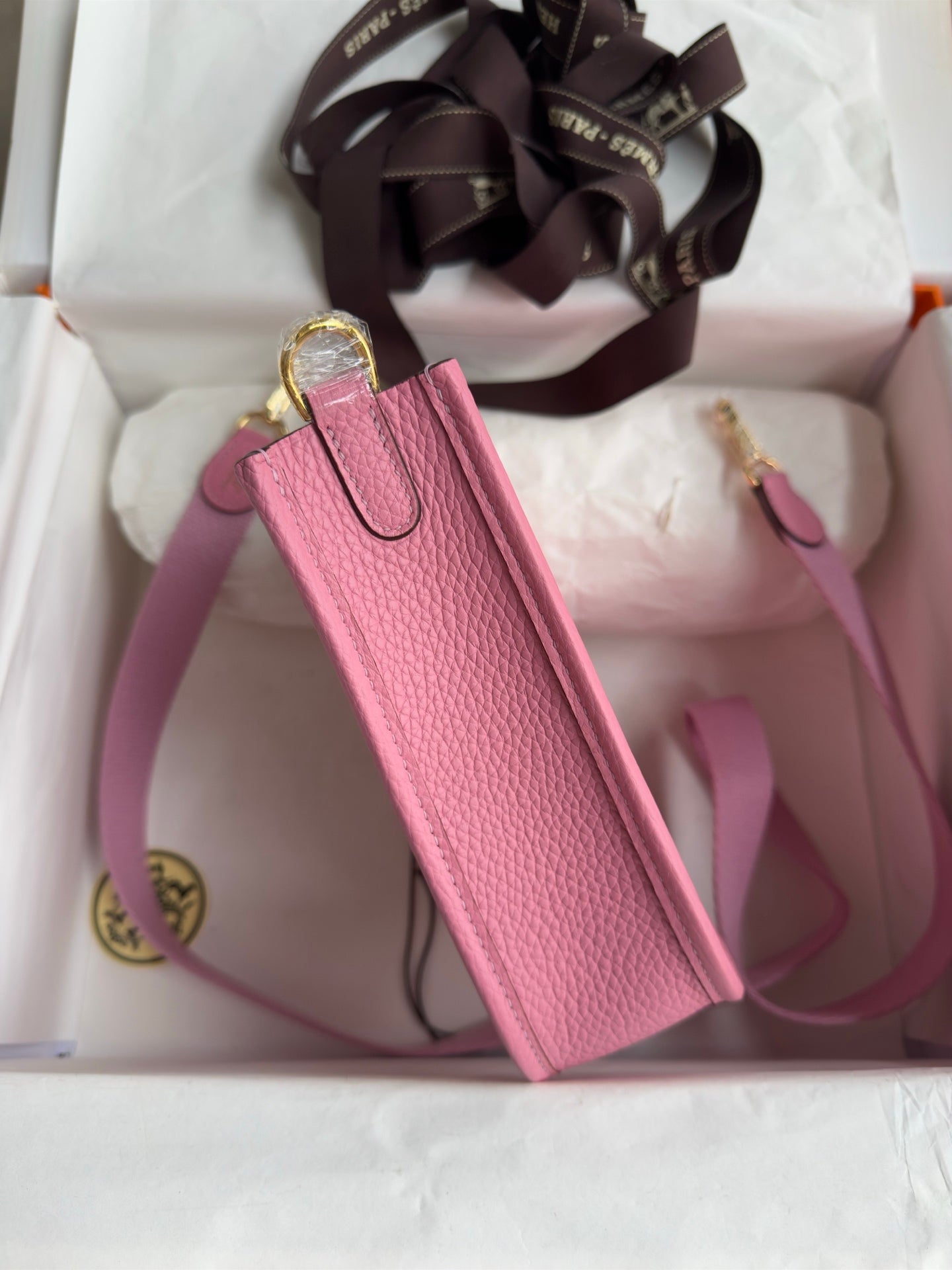 HM 25S EVELYNE 17 CM IN PINK COWHIDE WITH GOLD HARDWARE