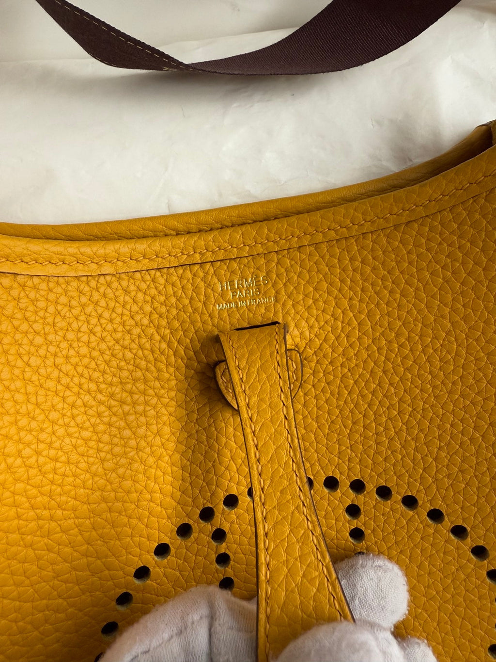 HM 25S EVELYNE 17 CM IN DARK YELLOW COWHIDE WITH GOLD HARDWARE