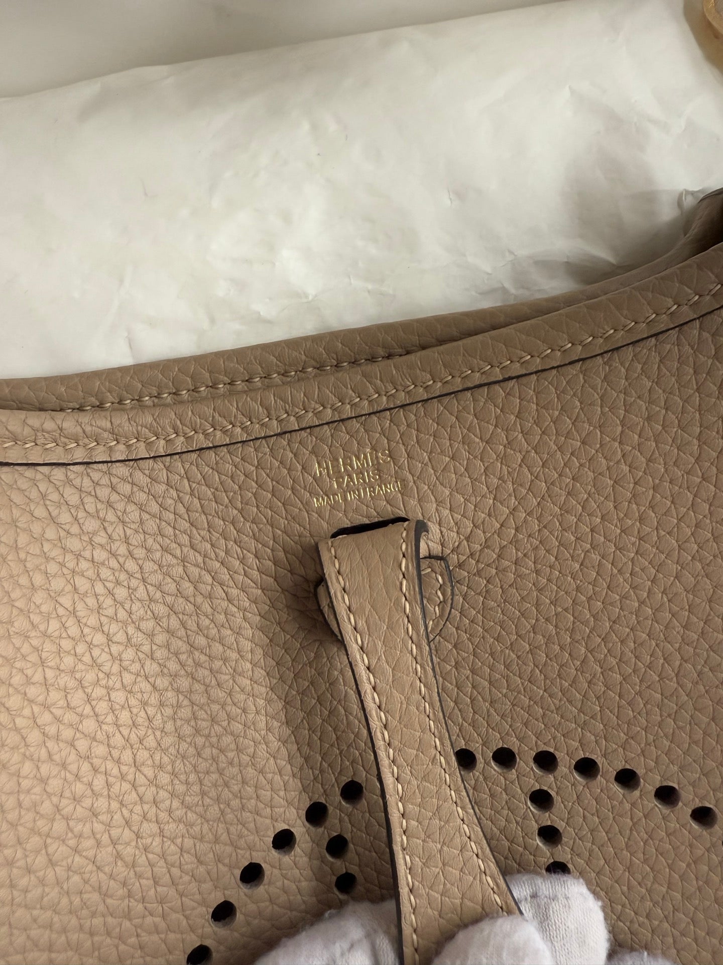 HM 25S EVELYNE 17 CM IN DARK BEIGE COWHIDE WITH GOLD HARDWARE