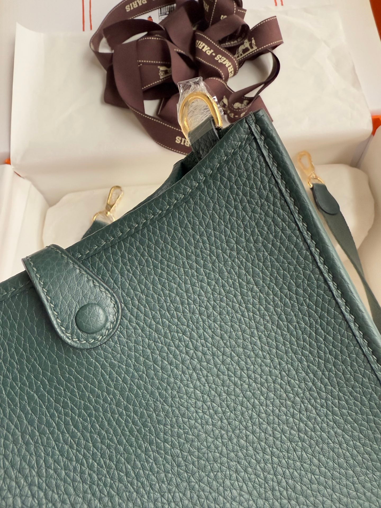 HM 25S EVELYNE 17 CM IN MOSS GREEN COWHIDE WITH GOLD HARDWARE