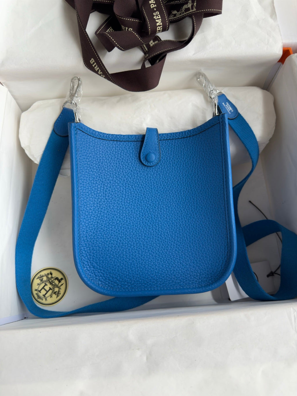 HM 25S EVELYNE 17 CM IN BLUE COWHIDE WITH SILVER HARDWARE