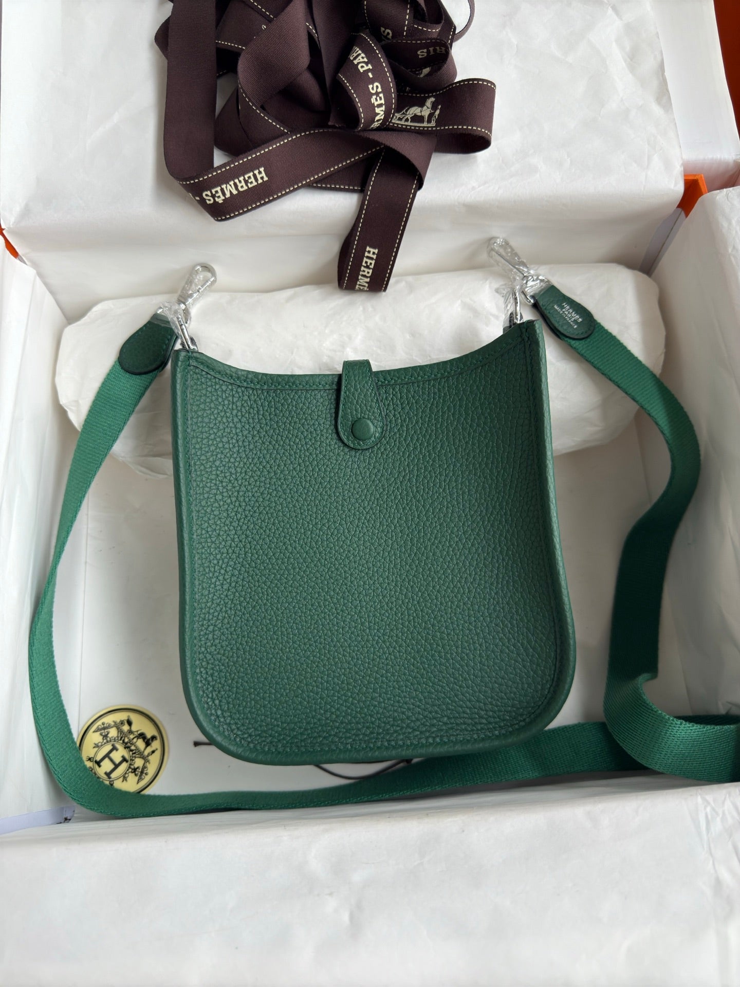 HM 25S EVELYNE 17 CM IN DARK GREEN COWHIDE WITH SILVER HARDWARE