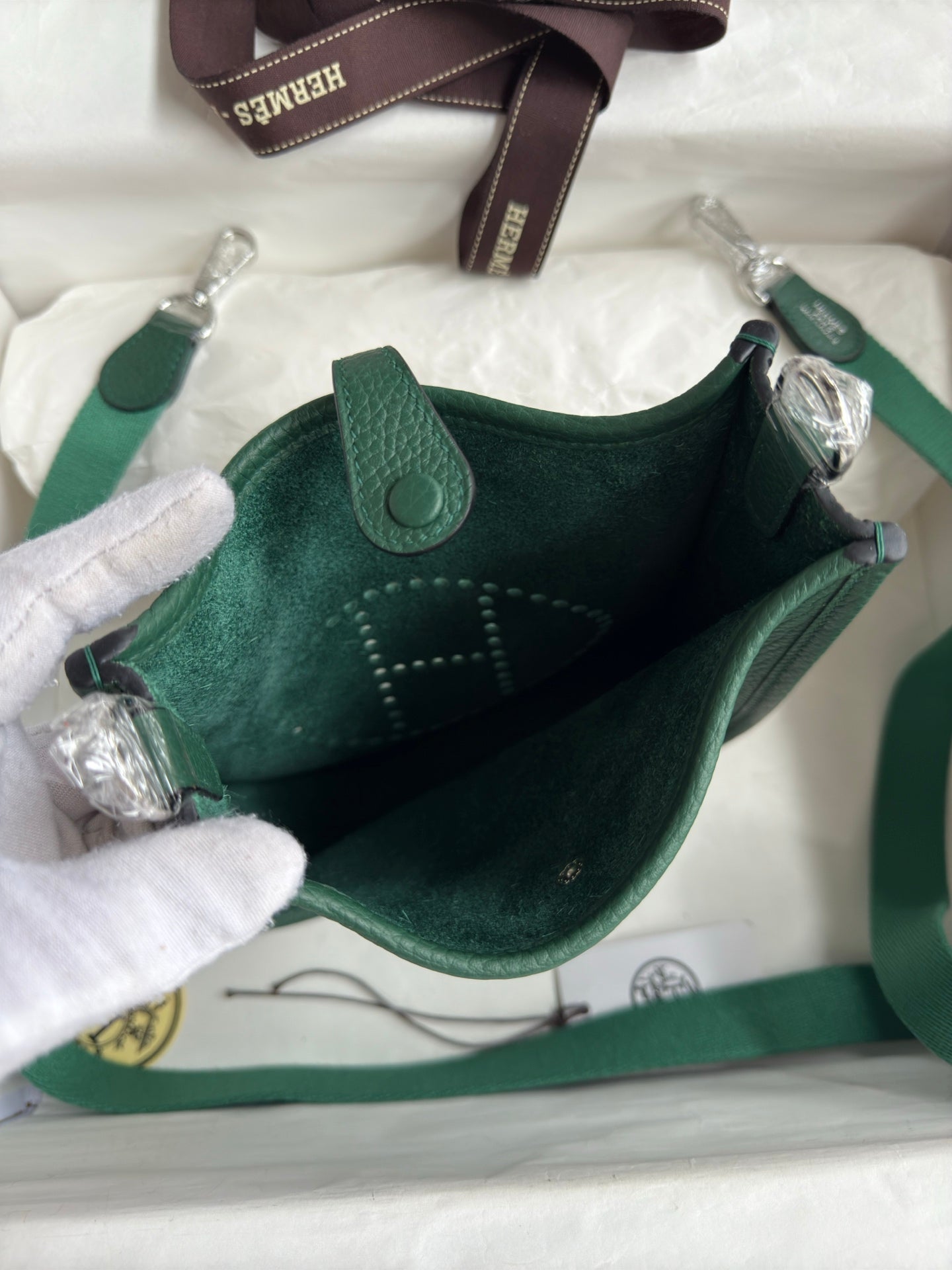 HM 25S EVELYNE 17 CM IN DARK GREEN COWHIDE WITH SILVER HARDWARE
