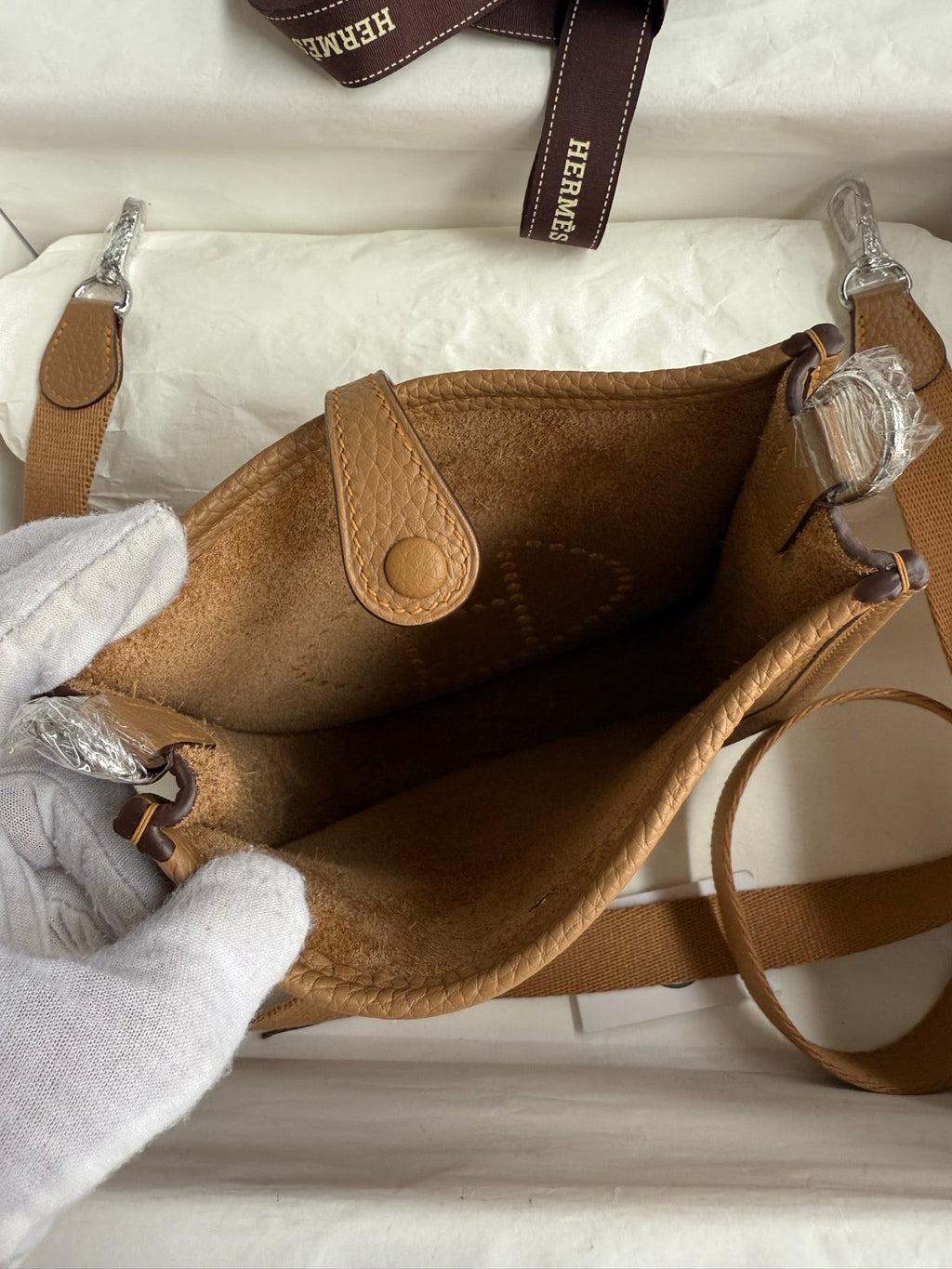 HM 25S EVELYNE 17 CM IN LIGHT BROWN COWHIDE WITH SILVER HARDWARE