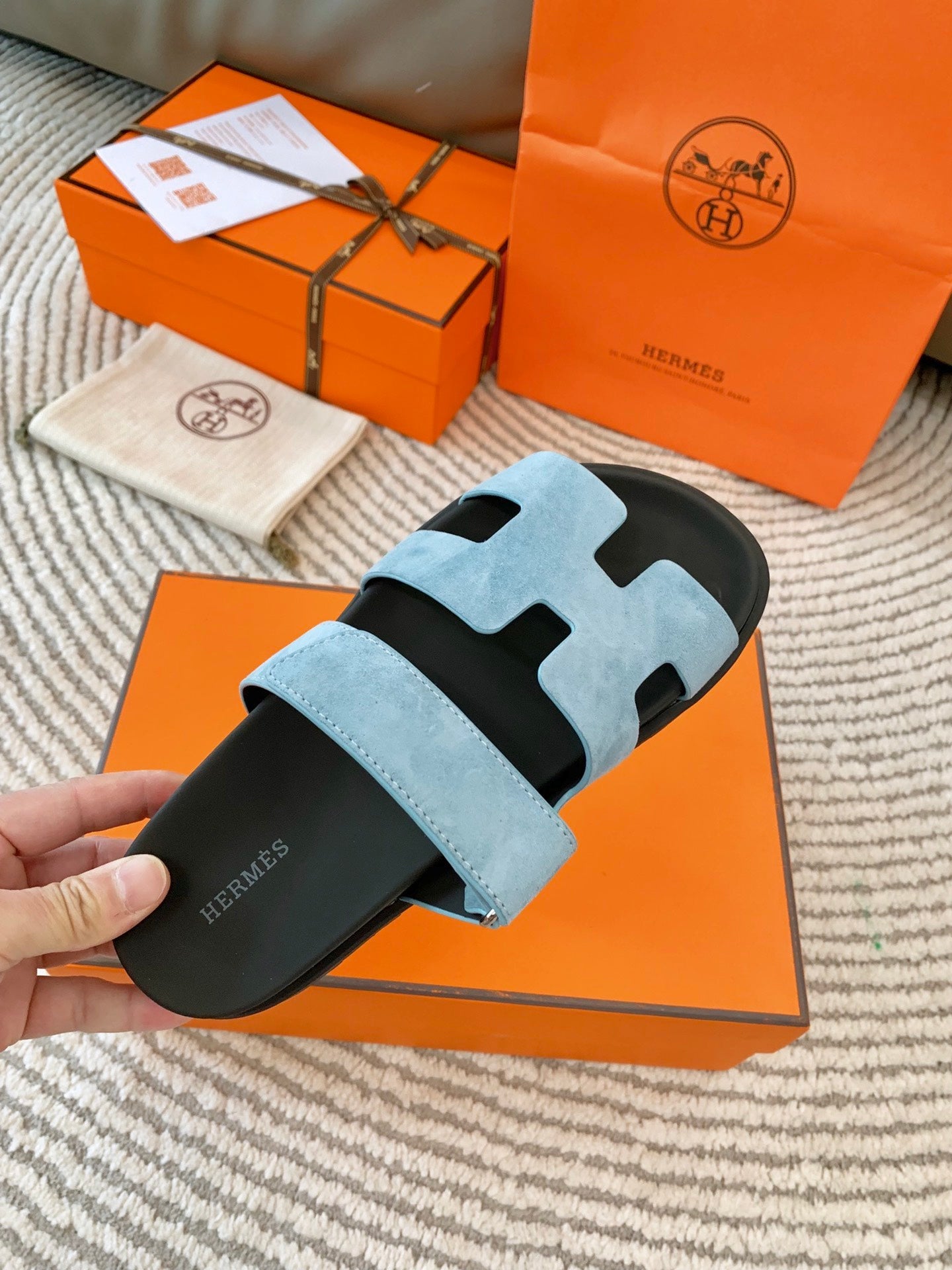 HM CHYPRE SANDAL IN LIGHT BLUE SUEDE
