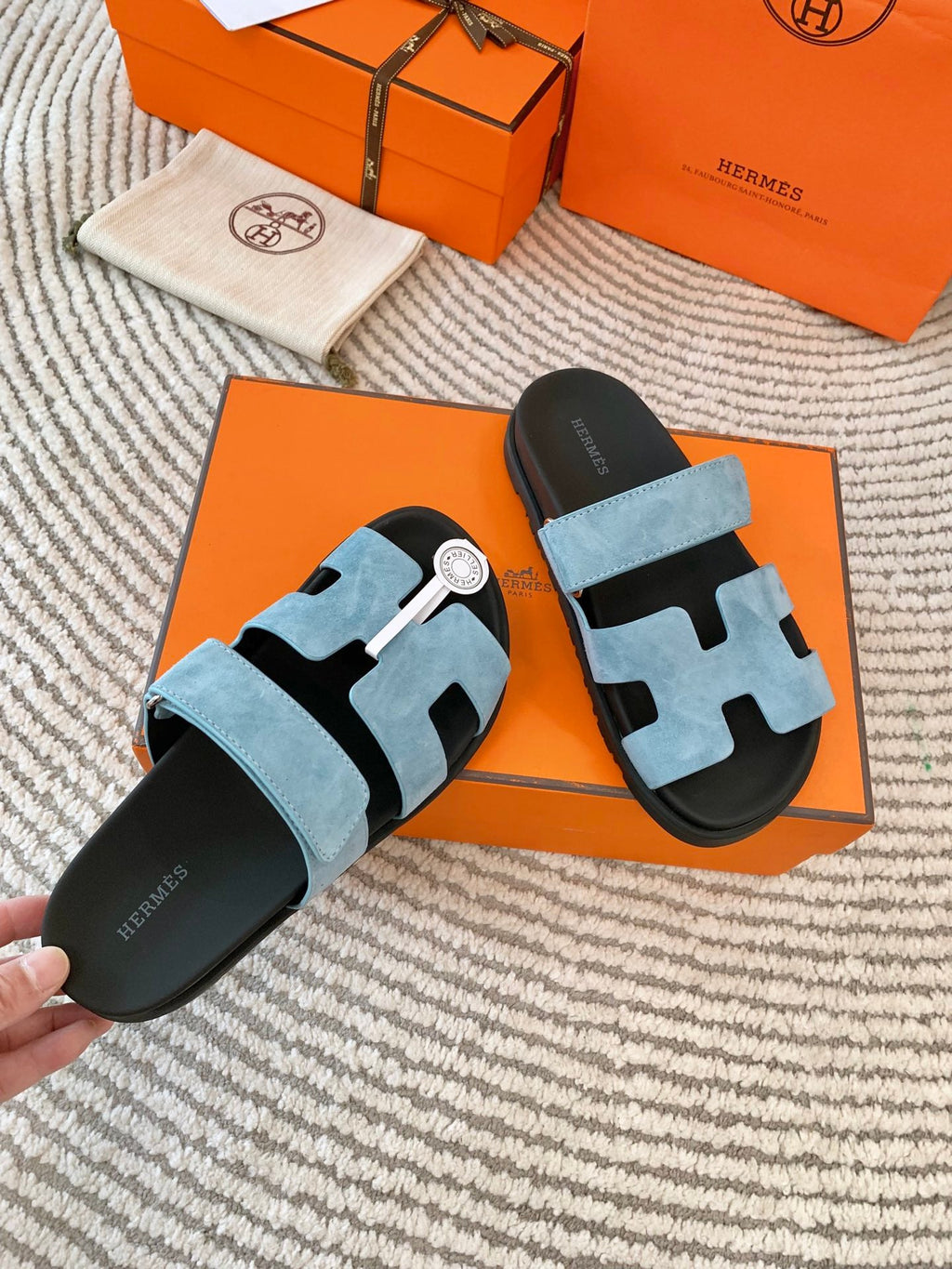 HM CHYPRE SANDAL IN LIGHT BLUE SUEDE