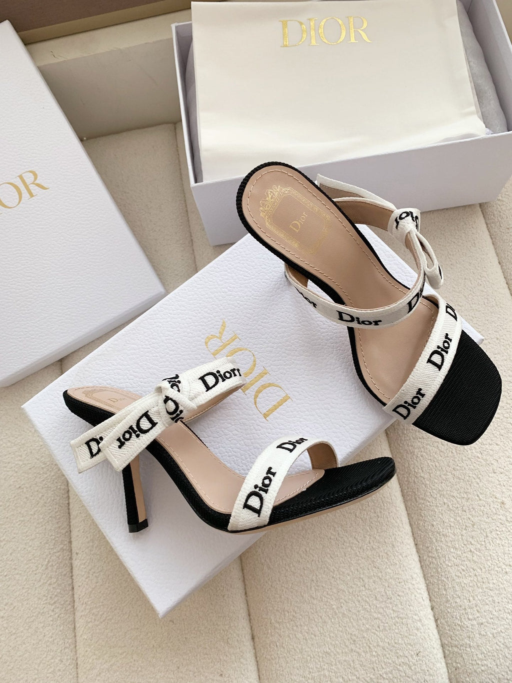 DIOR HEELED SANDALS 100MM WITH J'ADIOR STRAPS IN BLACK CALFSKIN