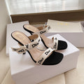 HEELED SANDALS 100MM WITH J'ADIOR STRAPS IN BLACK CALFSKIN