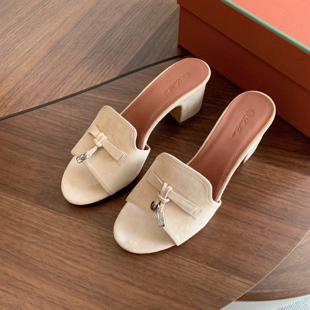 LP 26S SUMMER MULE HEELS 60MM IN CREAM WHITE SUEDE SILVER HARDWARE