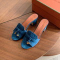 LP 26S SUMMER MULE HEELS 60MM IN DARK BLUE SUEDE GOLD HARDWARE