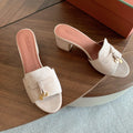 LP 26S SUMMER MULE HEELS 60MM IN LIGHT BEIGE SUEDE GOLD HARDWARE