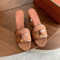 LP 26S SUMMER MULE HEELS 60MM IN DUSTY ROSE BROWN CANVAS AND CALFSKIN GOLD HARDWARE