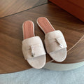 LP 26S SUMMER CHARMS SLIDES IN LIGHT GREY SUEDE GOLD HARDWARE