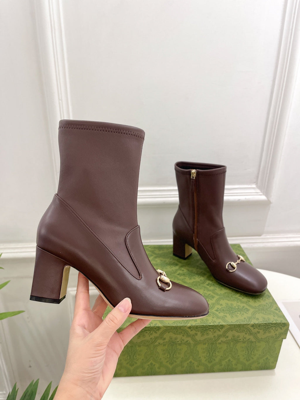 HORSEBIT ANKLE BOOTS 6.5CM IN WALNUT BROWN SHEEPSKIN