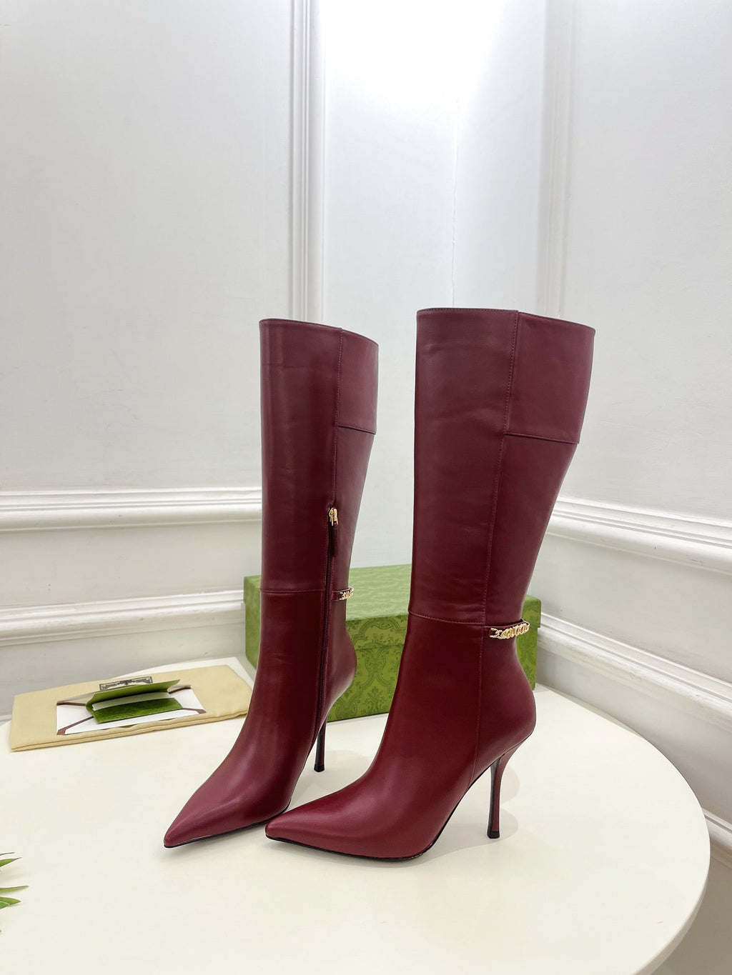 SIGNORIA KNEE BOOTS 10.5CM IN BURGUNDY RED CALFSKIN