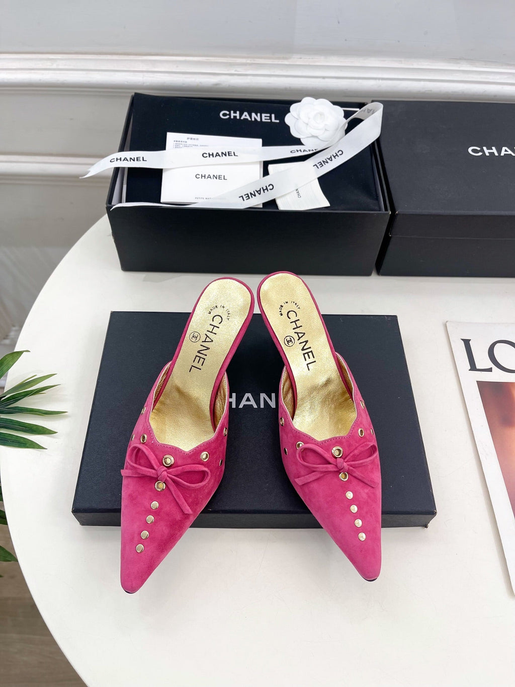 HIGH 65 MM MULE IN DEEP PINK SUEDE