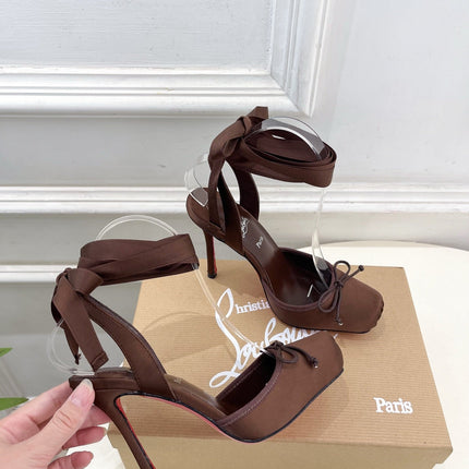 CASSIA LACE UP 100MM IN CHOCOLATE BROWN SATIN