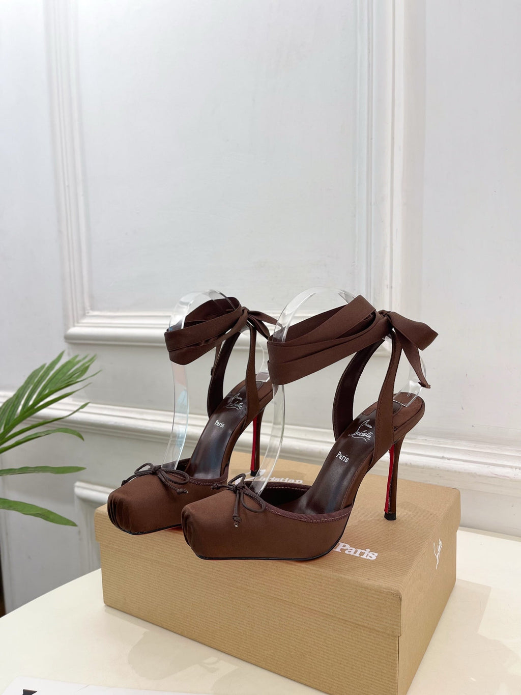 CASSIA LACE UP 100MM IN CHOCOLATE BROWN SATIN