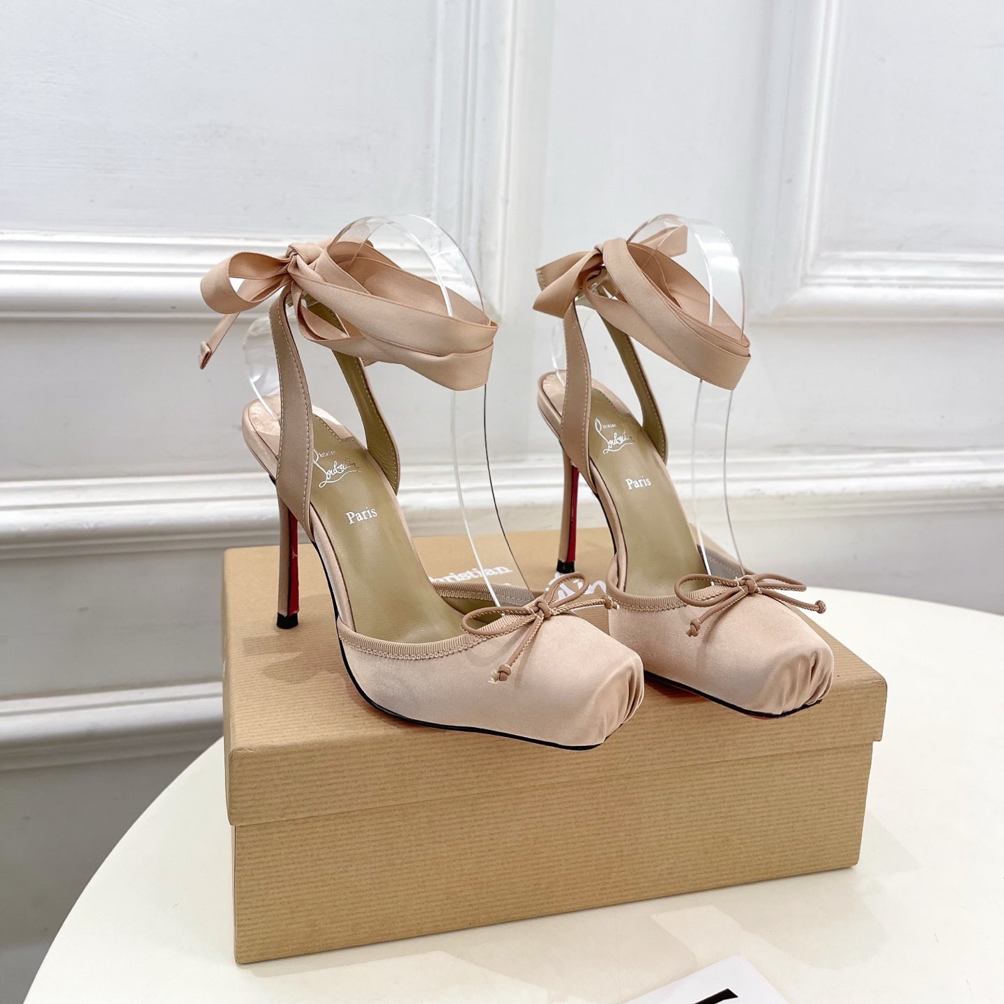 CASSIA LACE UP 100MM IN BEIGE SATIN