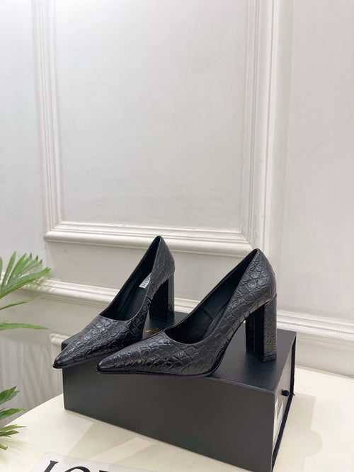 ALAIA 26S HIGH HEELS 95 MM IN BLACK CROCODILE-EMBOSSED CALFSKIN