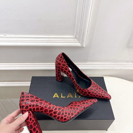 ALAIA 26S HIGH HEELS 95 MM IN DARK RED CROCODILE-EMBOSSED CALFSKIN