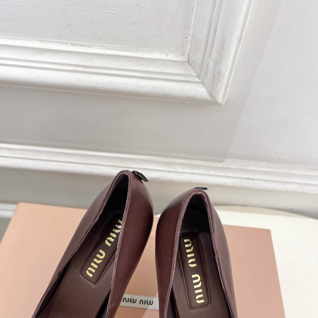 MIUMIU 26S POINTED TOE HIGH HEELS 85MM IN CHOCOLATE BROWN CALFSKIN