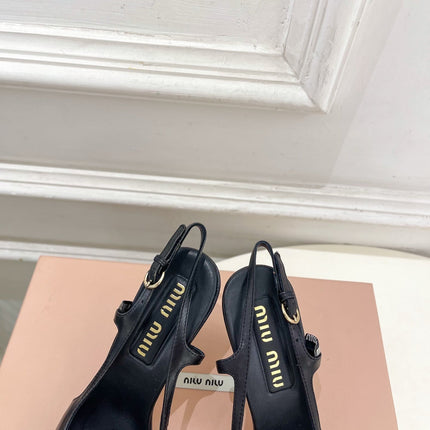 MIUMIU 26S SLINGBACK PUMPS 85MM IN BLACK CALFSKIN