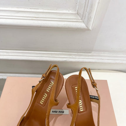 MIUMIU 26S SLINGBACK PUMPS 85MM IN BROWN COGNAC CALFSKIN