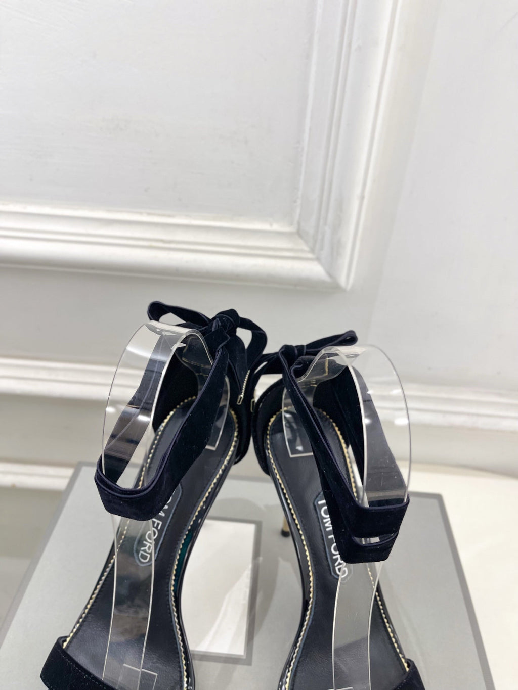 TOM FORD 26S HIGH-HEELED SANDALS 105 MM IN BLACK FABRIC AND CALFSKIN